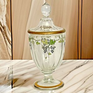 Vintage Cambridge Candy Jar with Lid – Painted Flowers & Gold Trim, 9”